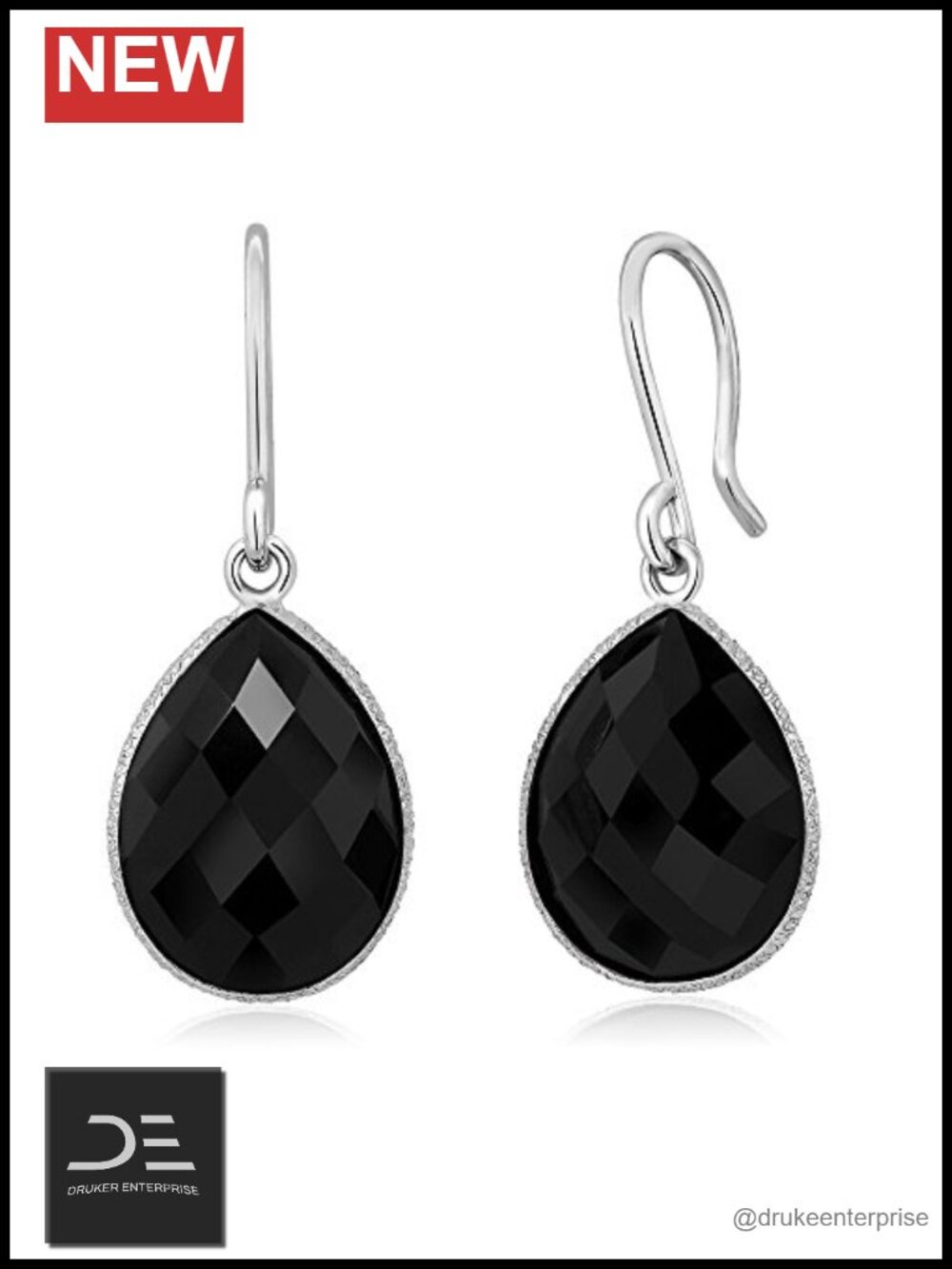 13 CT Black Onyx Dangle Earrings 925 Sterling Silver Pear Shaped